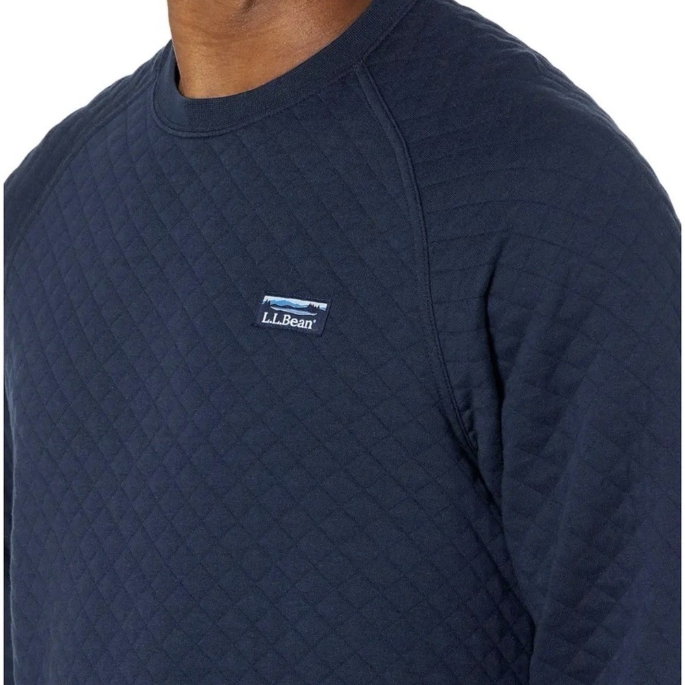 L.L. Bean Men's Long Sleeve Quilted Crew Neck Sweatshirt Classic Navy Top Size S